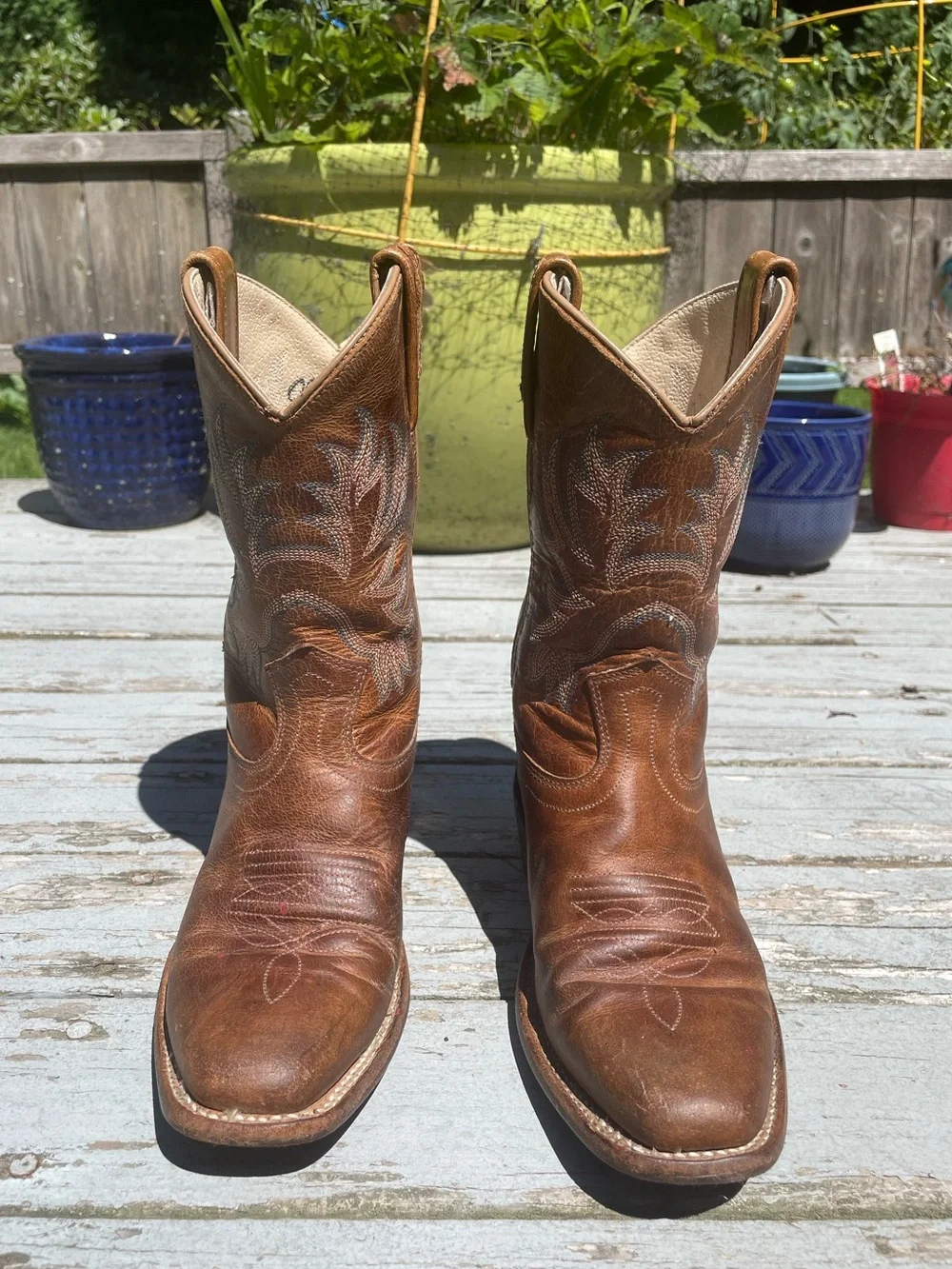 Old West guc leather kids cowboy boots size 13